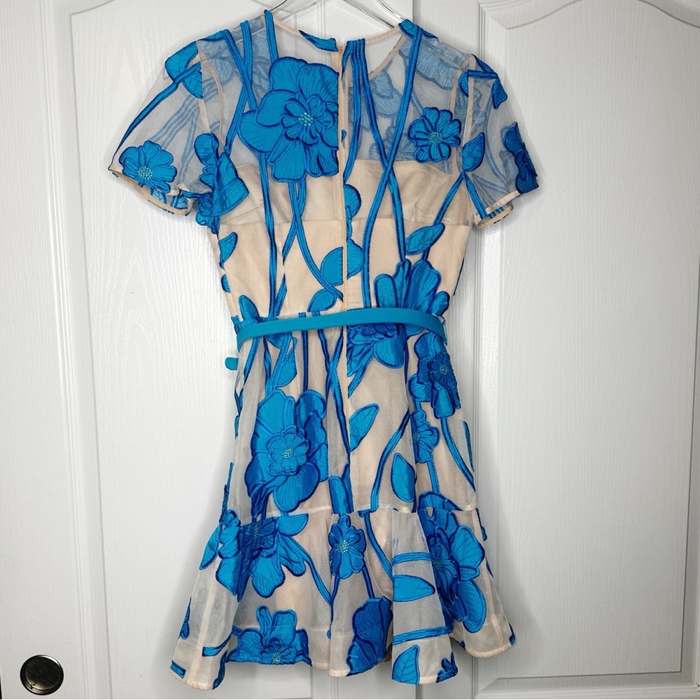 Milly Rosie Grand Fleur Embroidered Floral Applique Mesh Mini Dress Blue Size 0 - Picture 6 of 15